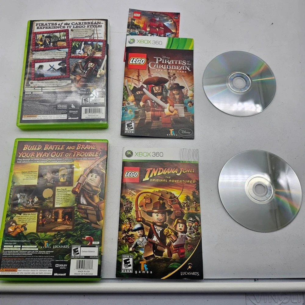 LEGO Pirates Caribbean & Indiana Jones Xbox 360 Video Game Lot 2 Complete CIB